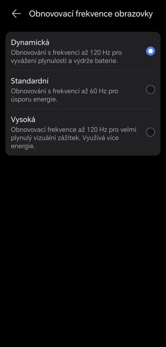 LTPO displej umožňuje nastavení dynamické obnovovací frekvence