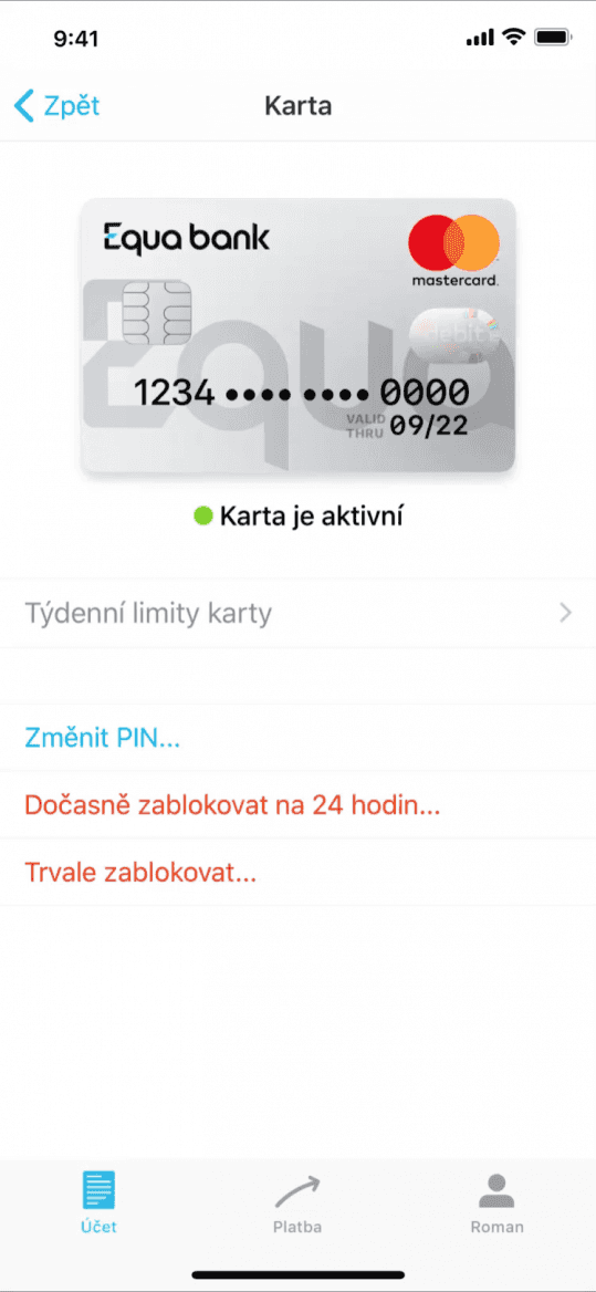 Původní aplikace Equa bank před spojením s Raiffeisenbank. (20. 9. 2022)