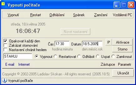 Program Vypnutí PC nabízí pokročilejší možnosti plánovaného vpynutí