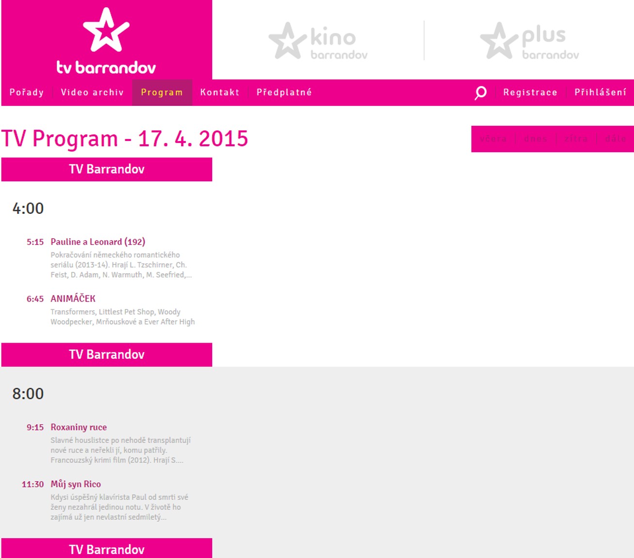 Nové webové stránky Televize Barrandov - duben 2015