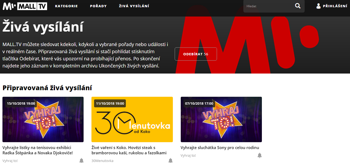 První den vysílání Mall.TV