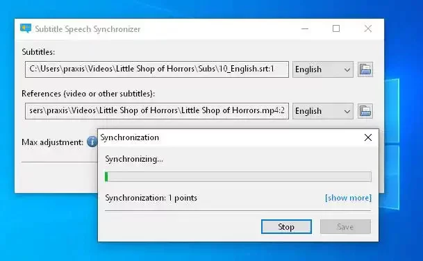 Výpočet časových kódů v souborech s titulky za účelem synchronizace s videem: Program Subsync používá pro rozpoznávání hlasu modul Pocketsphinx, který je integrovaný přímo v programu. Při své činnosti provádí analýzu celého souboru videa.