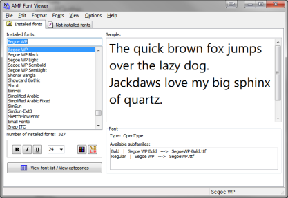 AMP Font Viewer spravuje systémové fonty