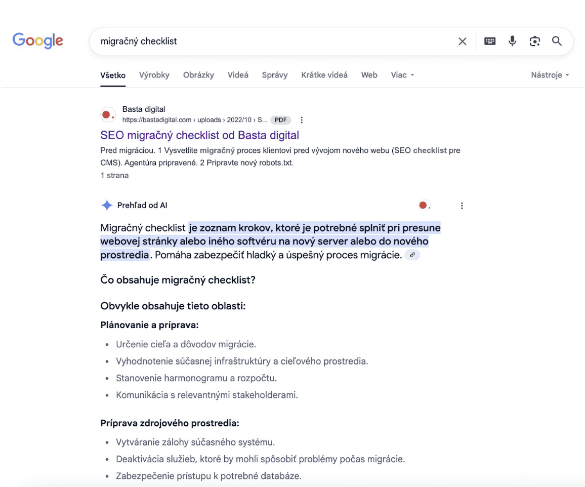 Vyhledavani - Google - AI Overviews - SEO