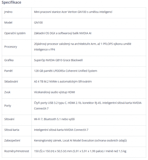 Autor: Acer Acer Veriton GN100 specifikace