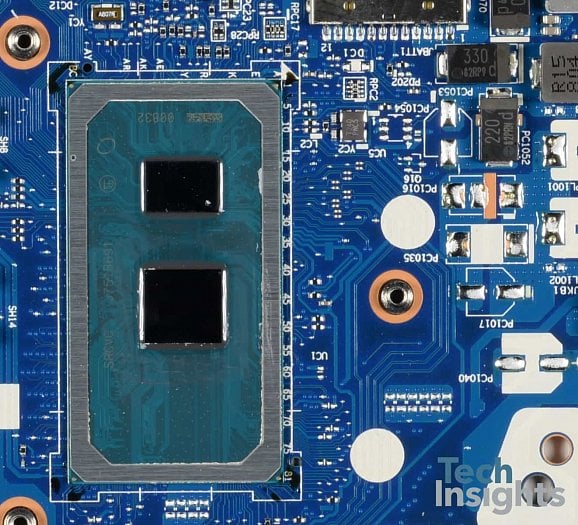 Takto by Core i3-8121U mělo vypadat (Zdroj: Tech Insights) Poznámka: jde o notebookový procesor, druhý čip je integrovaný jižní můstek/Platform Controller Hub