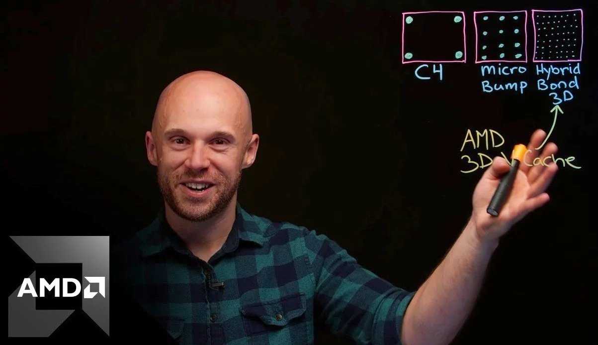 Robert Hallock při představování technologie 3D V-Cache