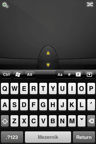 <p>Základní zobrazení Air Mouse Pro. Horní polovina obrazovky funguje jako touchpad, dolní jako klávesnice</p>