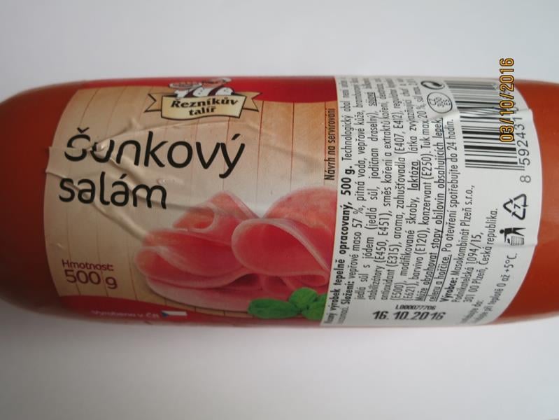 Šunkový salám Řezníkův talíř: Výrobek obsahoval přibližně o dvacet procent méně masa, než bylo uvedeno na obale
