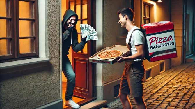 26.2.25 /1x/ Kurýr, pizza, dovážka, falzifikát, podvodník, faleš