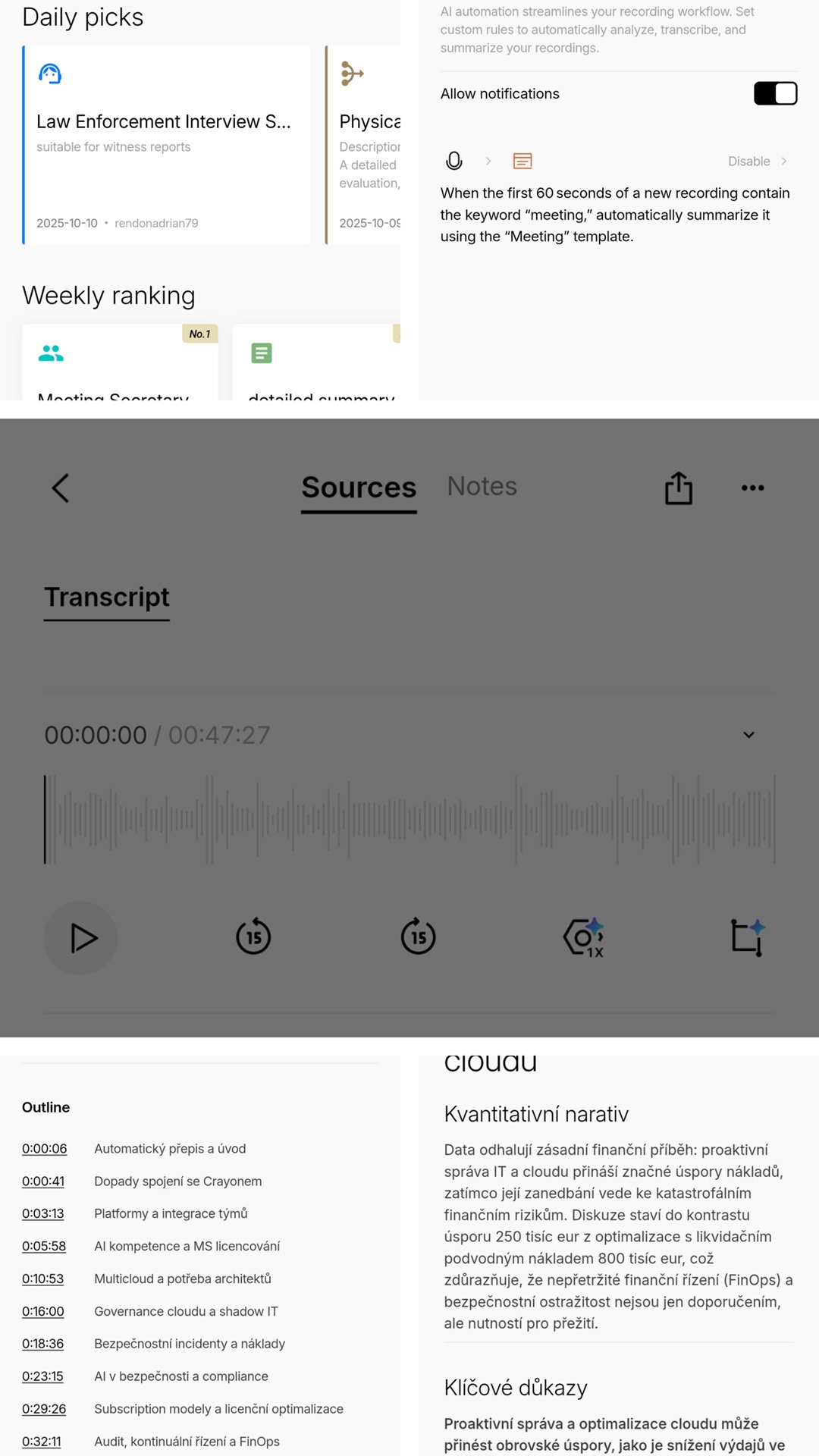 Prostředí aplikace Plaud