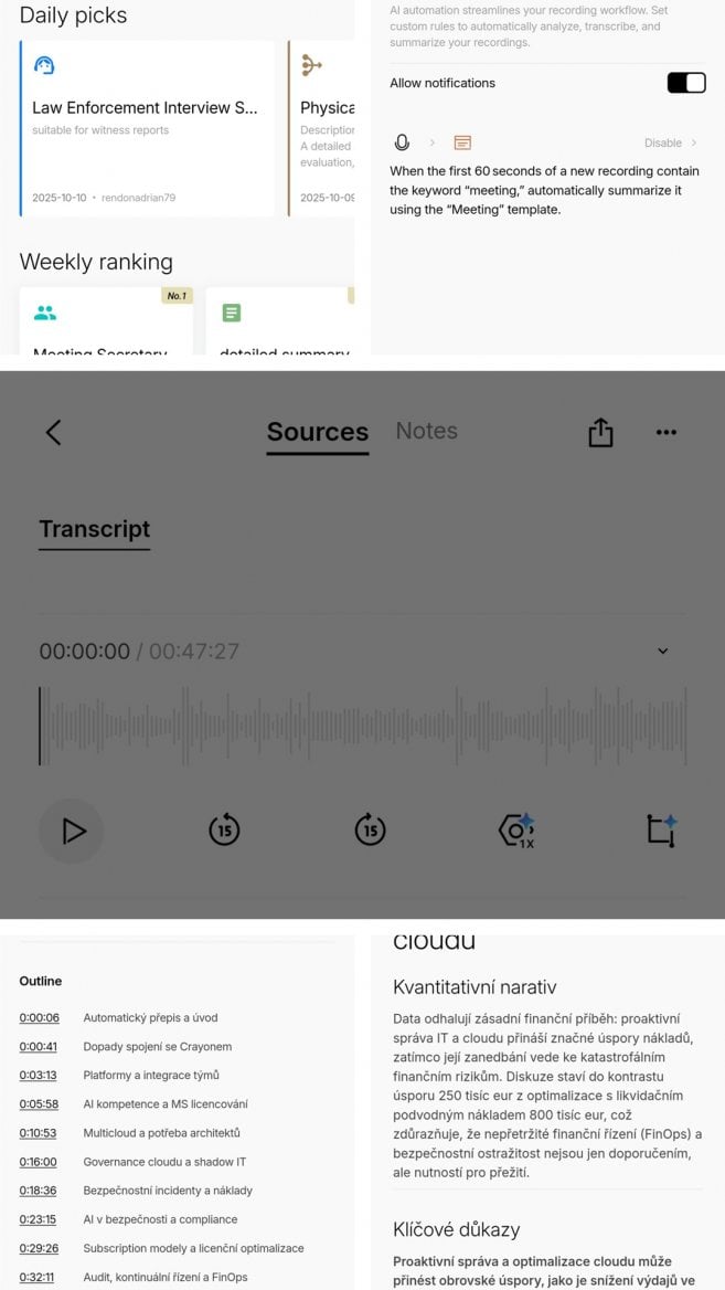 Prostředí aplikace Plaud