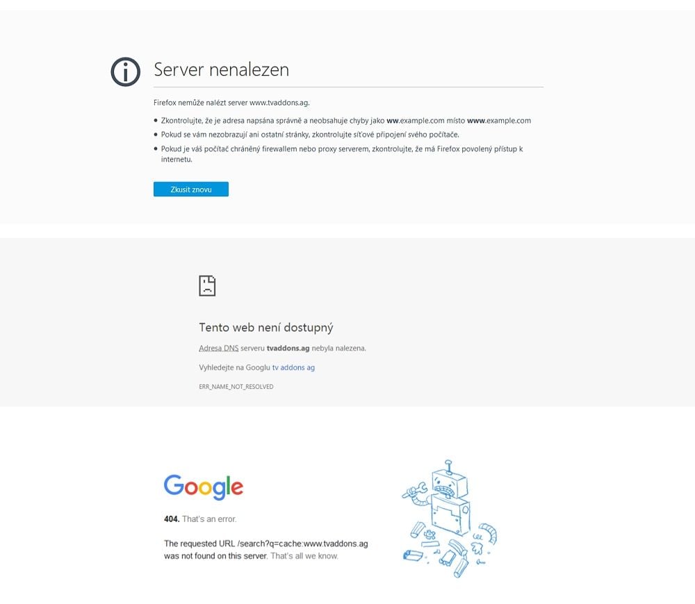 Záznamy o tvaddons.ag zmizely i z Google Cache.
