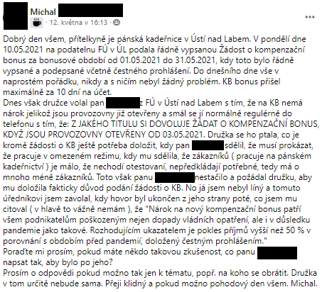 Podnikatelé stále probírají kompenzační bonus a další podporu