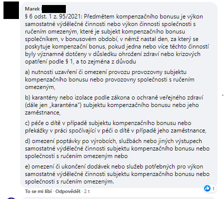 Podnikatelé stále probírají kompenzační bonus a další podporu