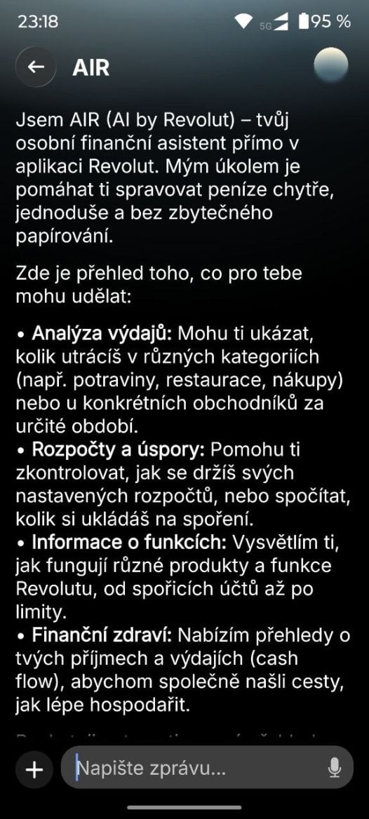 Revolut AI asistent s názvem AIR (AI by Revolut). (01. 09. 2026)