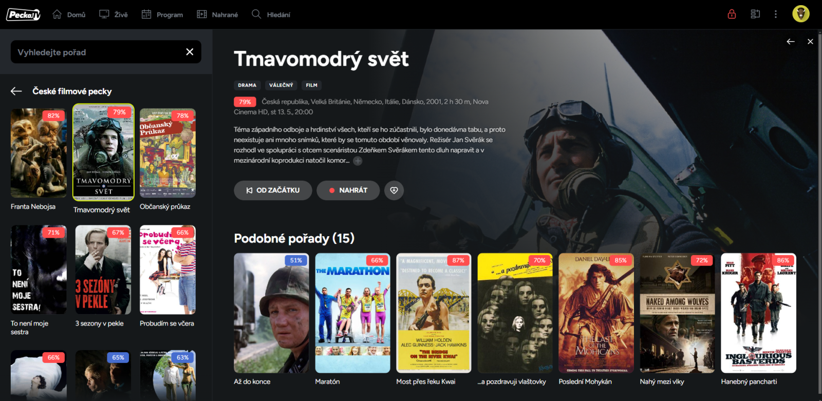 Webové prostředí televizní služby Pecka