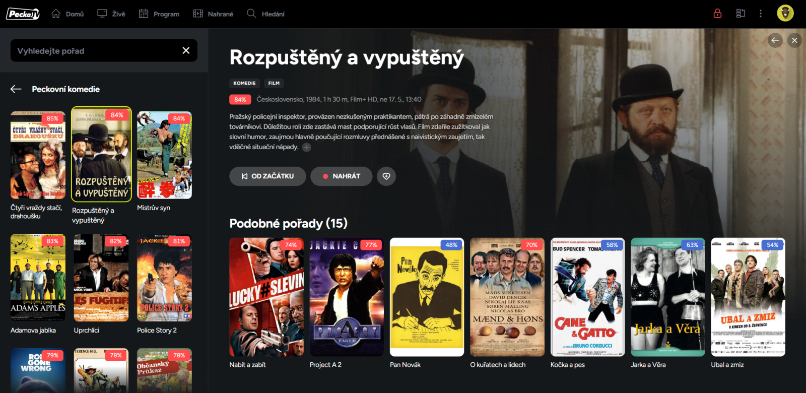 Webové prostředí televizní služby Pecka