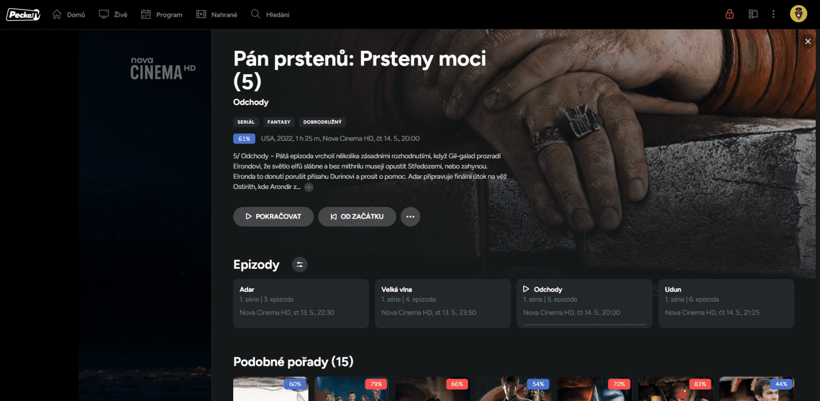 Webové prostředí televizní služby Pecka