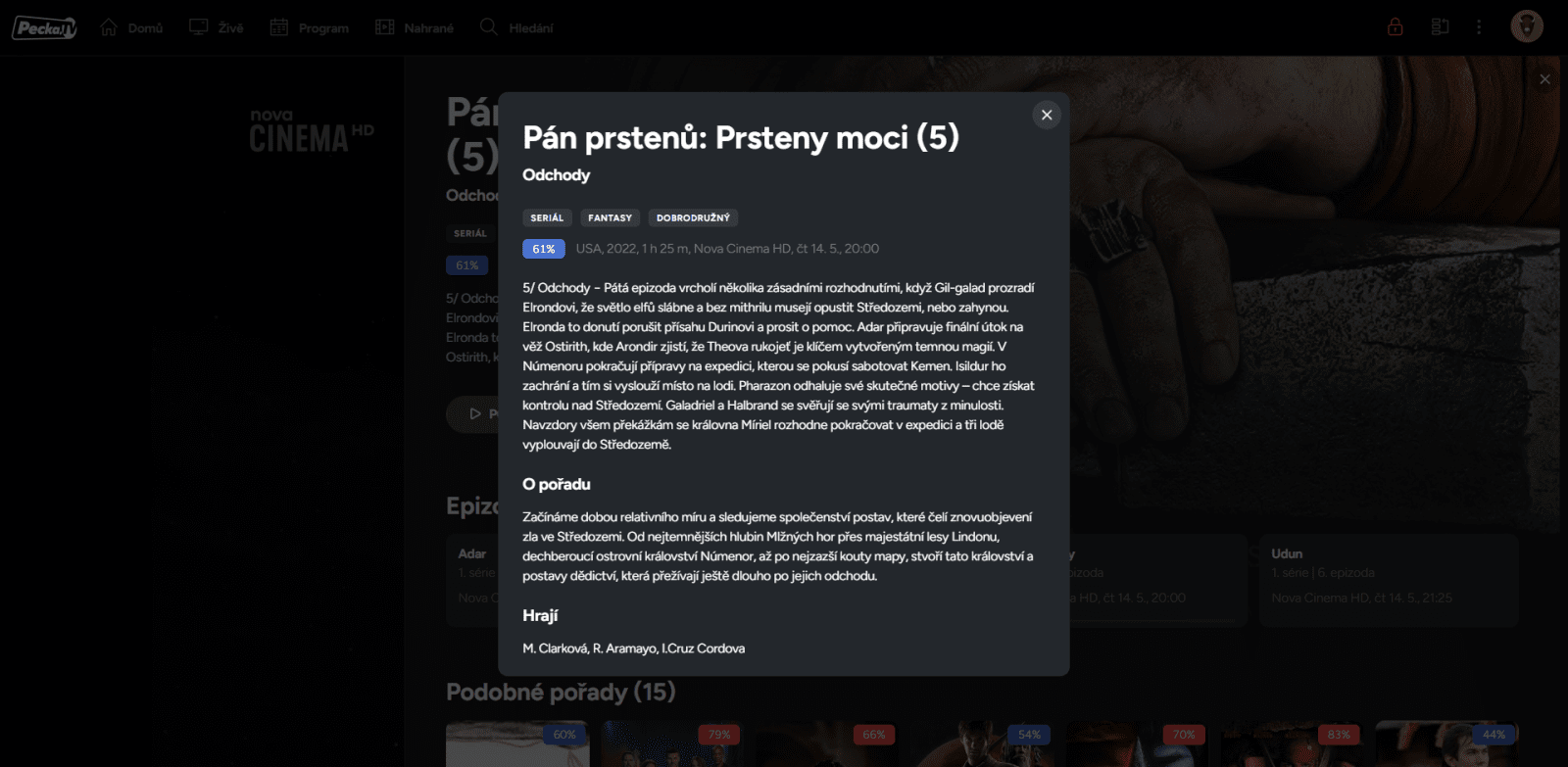 Webové prostředí televizní služby Pecka
