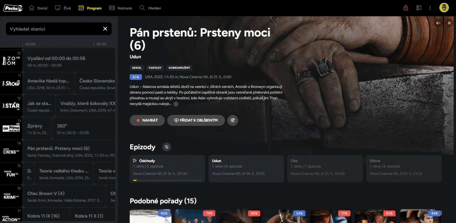 Webové prostředí televizní služby Pecka