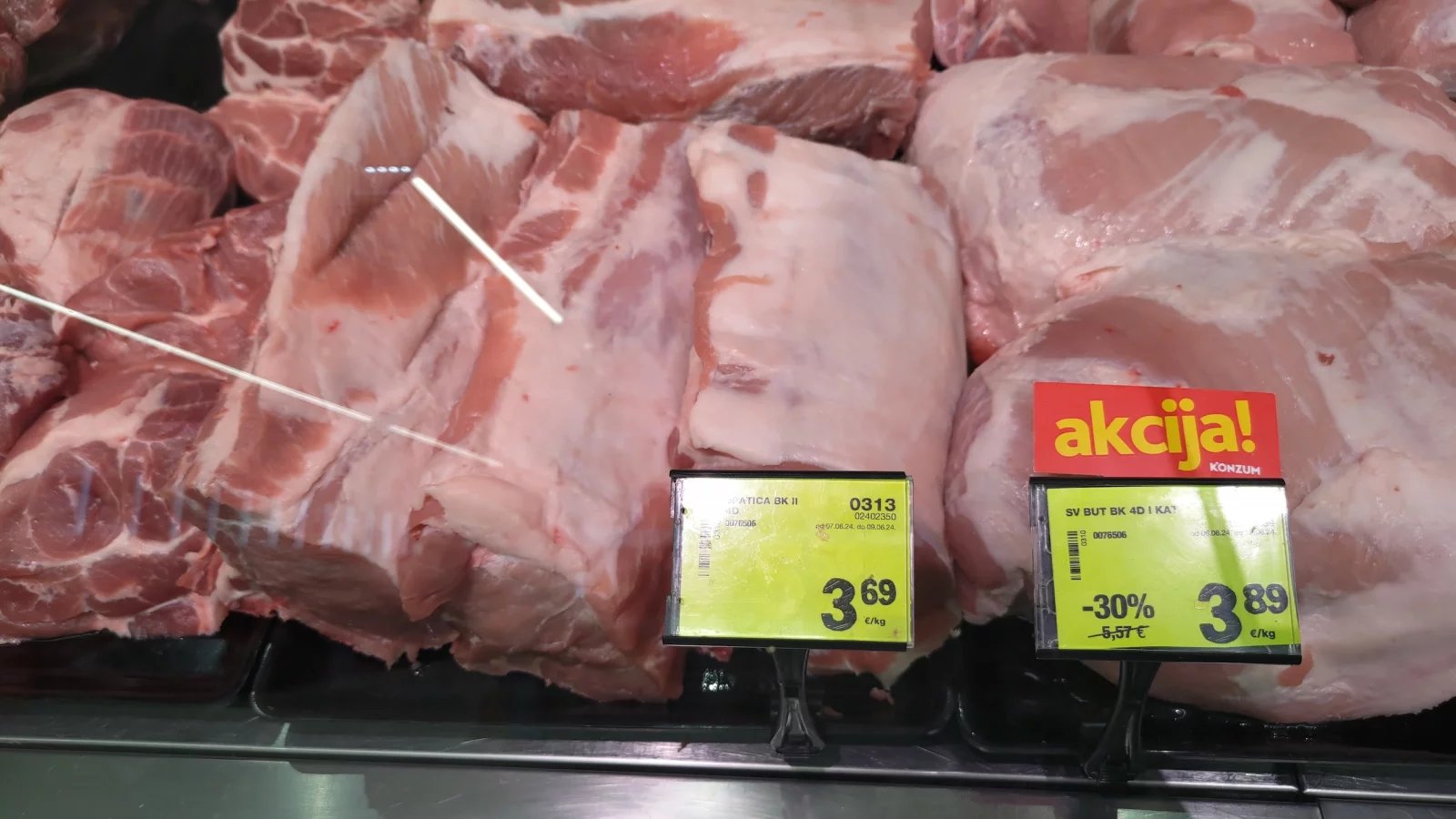Ceny potravin v Chorvatsku. Konzum, město Krk na ostrově Krk. (9. 6. 2024)