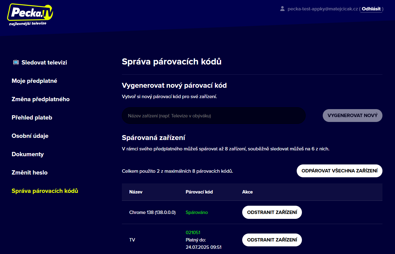 Pecka účet internetové televize Pecka.TV
