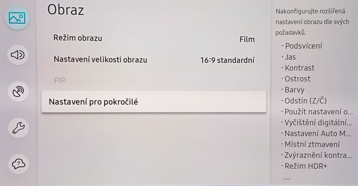 Samsung QLED - menu nastavení