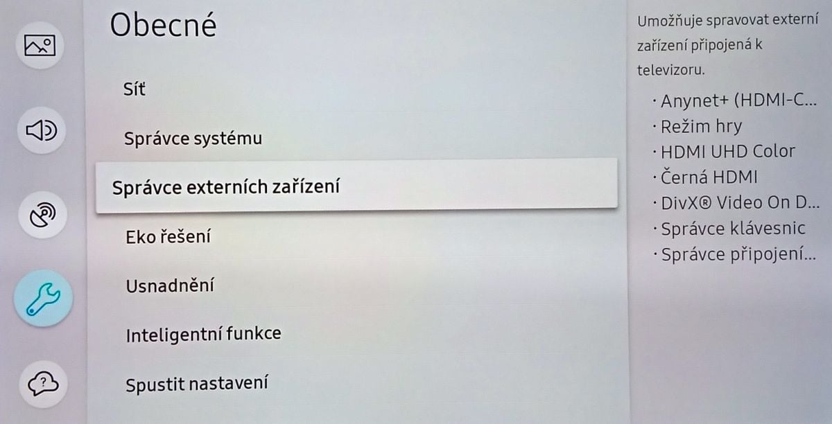Samsung QLED - menu nastavení