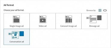 Výběr formátů u Conversation Ads na LinkedIn