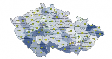 Mapa střetů vozidel se zvěří podle okresů.
