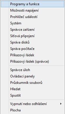 Položka Programy a funkce je první položkou nabídky Start ve Windows 8.1