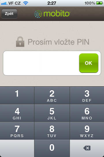 Potvrzení platby PINem