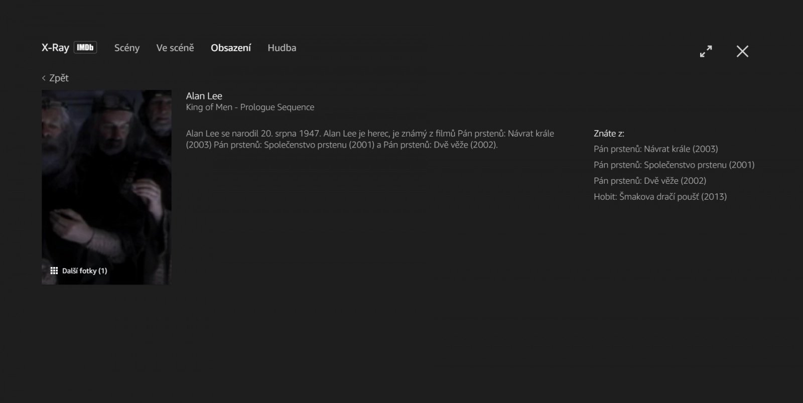 Funkce X-Ray v Amazon Prime Video