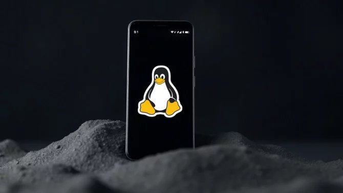 Tučňák Tux na telefonu s Androidem