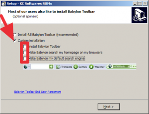 Instalace Babylon Toolbar.