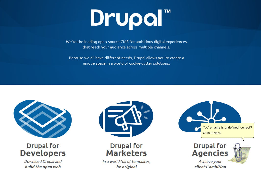 Na webu Drupal.org se objevil pan Sponka. Užitečný pomocník, který vždycky přispěchá s chytrou nápovědou či radou. Tohle chceme všude!
(<a href="https://www.drupal.org/">více</a>)