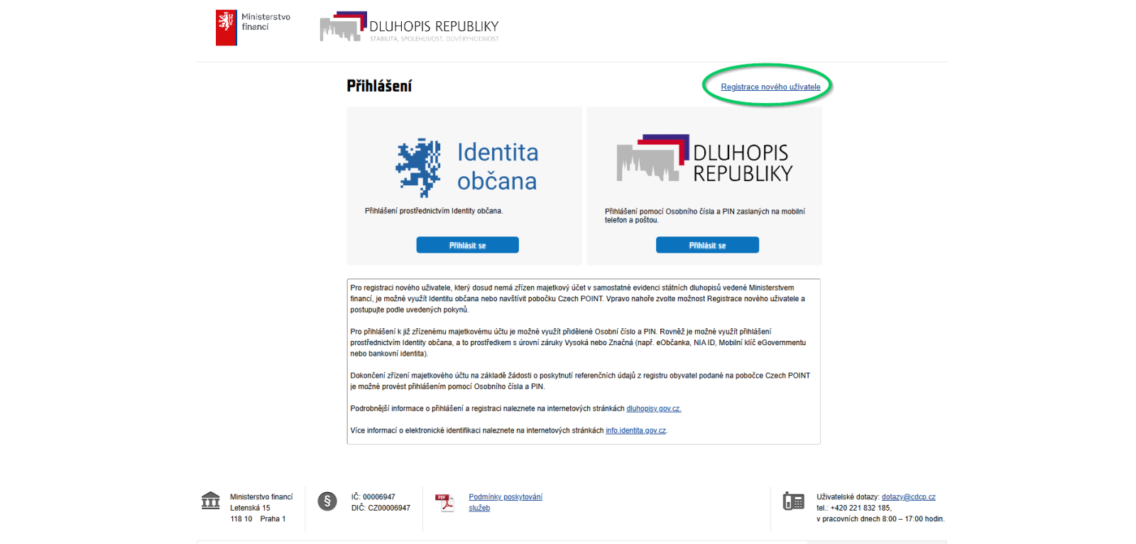 Screenshot registrace nového uživatele pro založení osobního majetkového účtu.