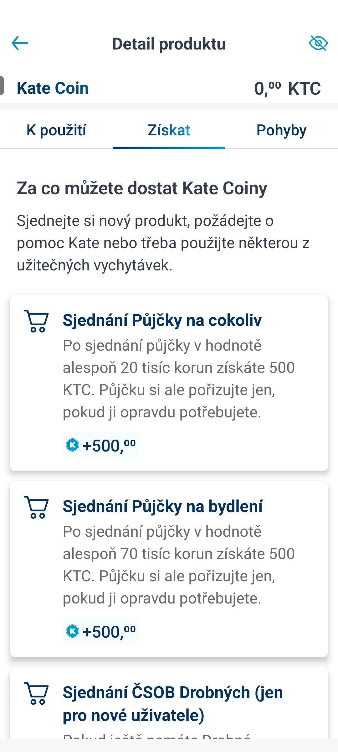 Kate Coin v prostření bankovní mobilní aplikace od ČSOB. (12. 11. 2024)