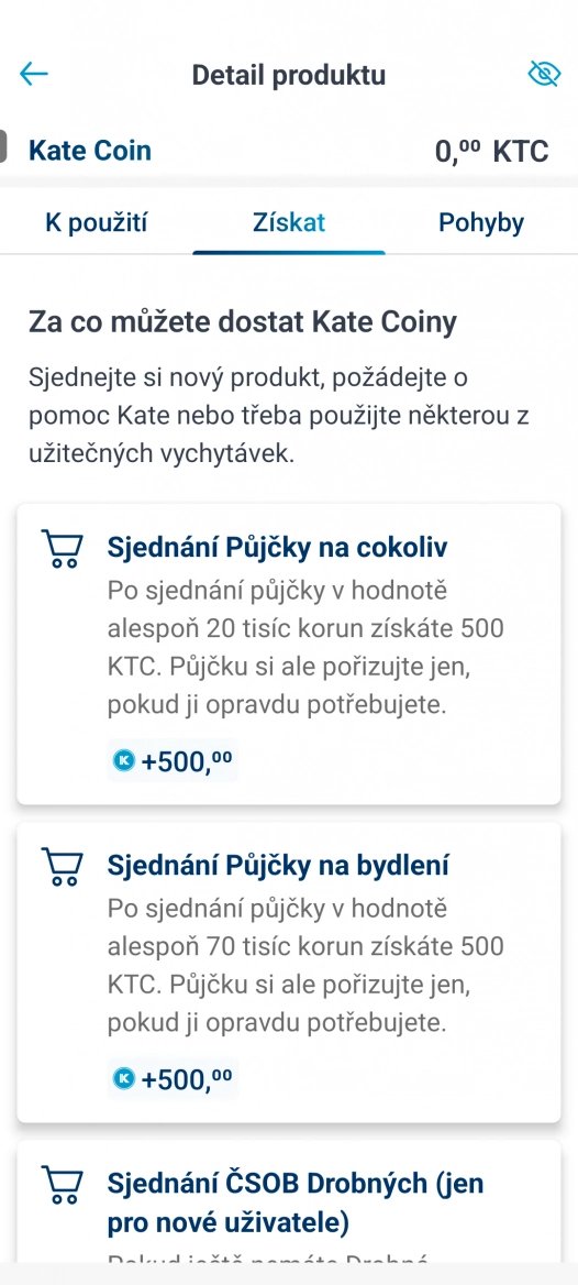 Kate Coin v prostření bankovní mobilní aplikace od ČSOB. (12. 11. 2024)