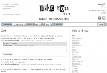 LikeYou - flirtujte anonymně. Zaujal vás někdo ve vašem okolí? Zavolejte na něj na internetu... 