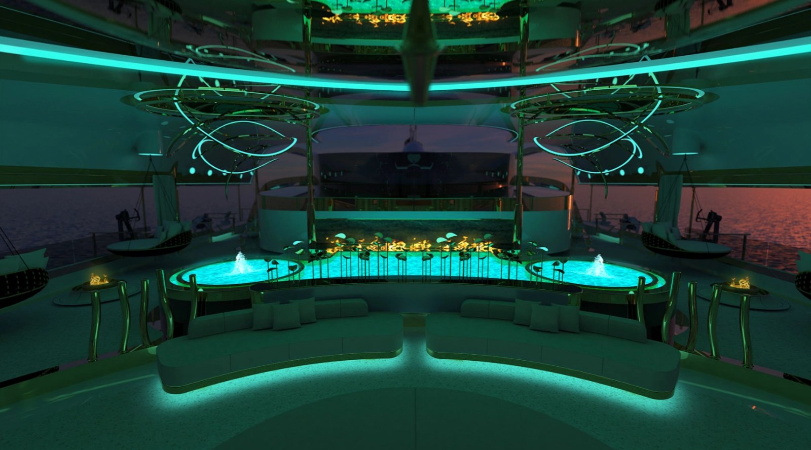 Na palubě ponorné jachty bude zájemcům k dispozici třeba heliport, bazén, lázně, posilovna, kino nebo prostor pro pořádání párty.