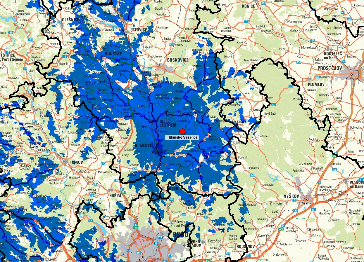 Mapy pokrytí Regionální sítě 7 společnosti Progress Digital