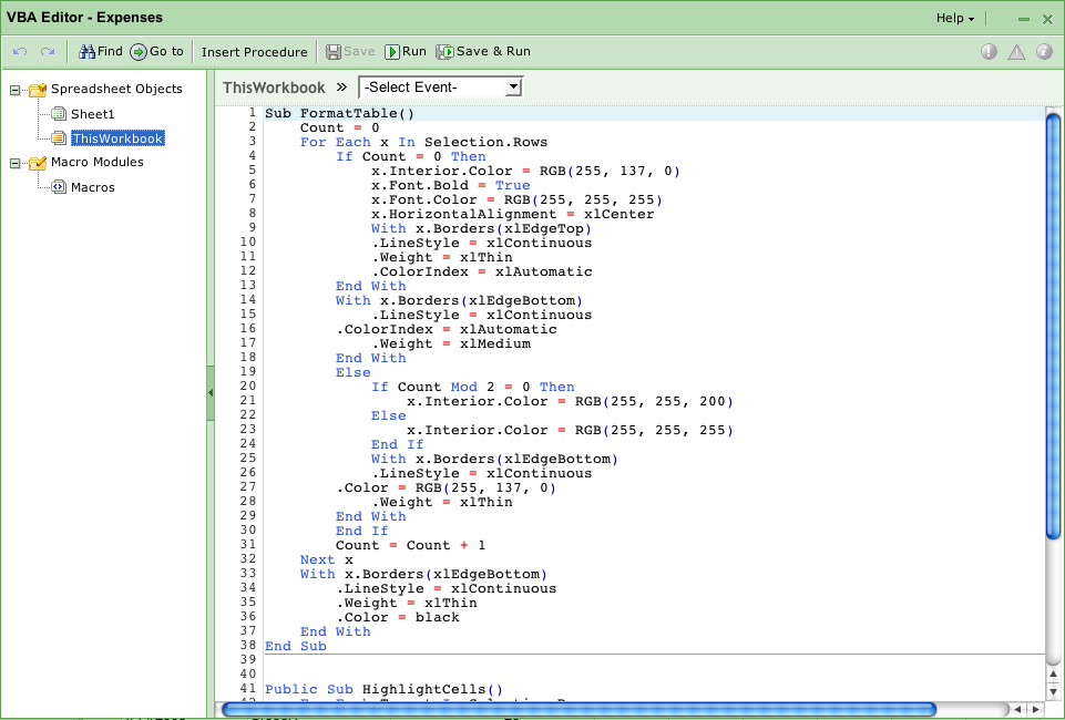 Visual Basic makra v Zoho Sheetu