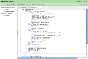 Visual Basic makra v Zoho Sheetu