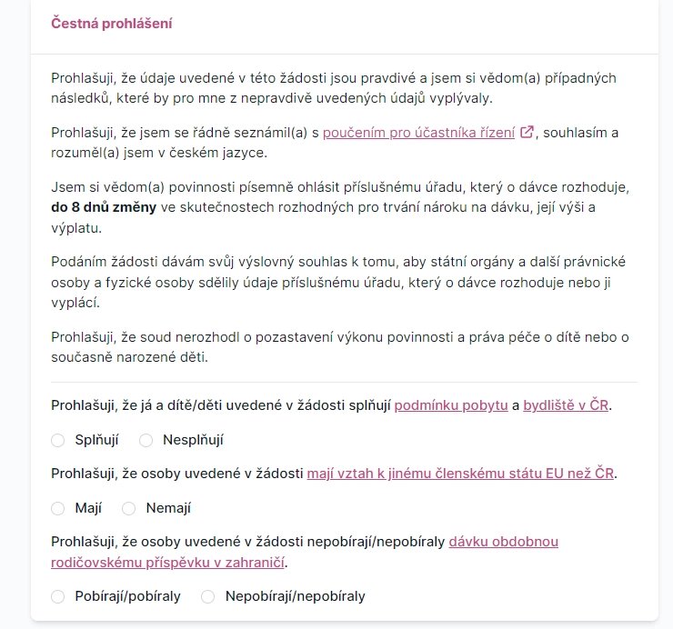 Ukázka z žádosti - čestné prohlášení
