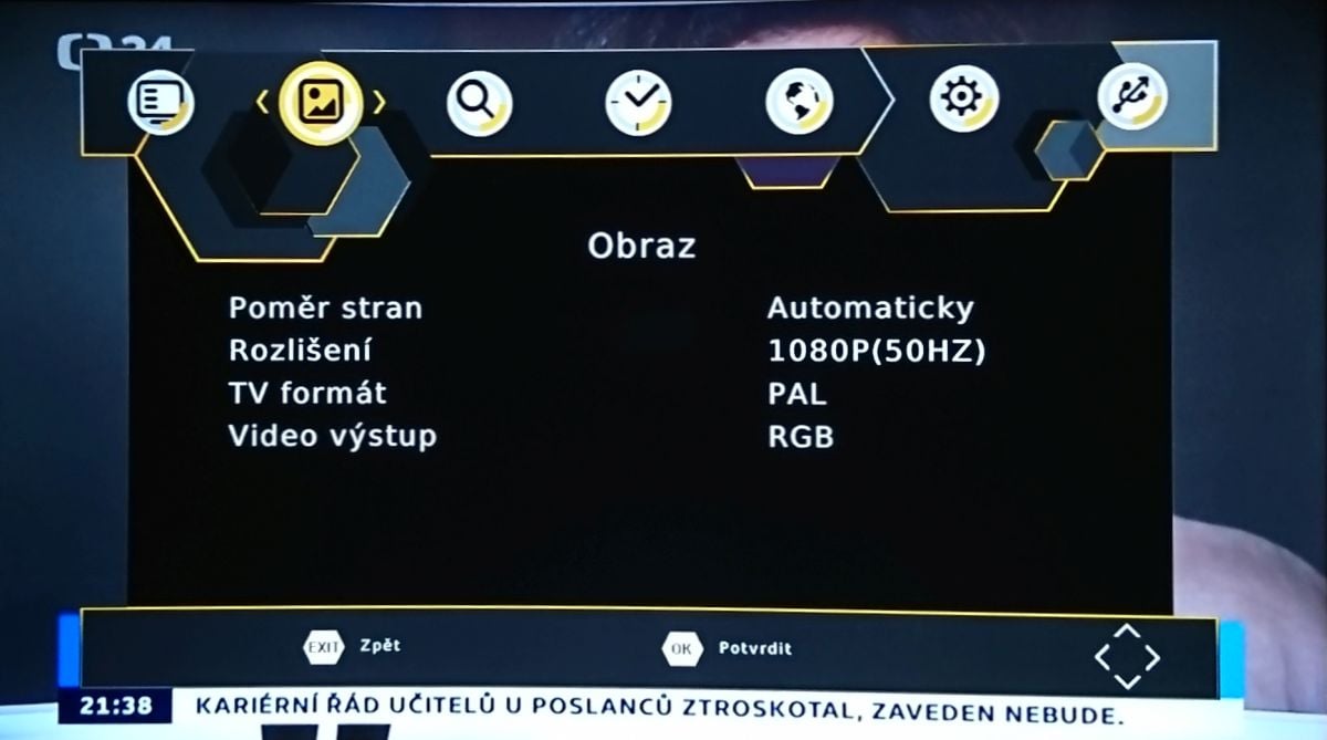 Maxxo T2 H.265 - menu nastavení