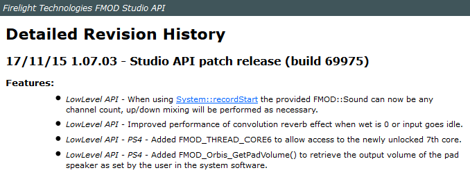 Informace, že sedmé jádro je nyní volné, se objevila v dokumentaci FMOD Studio