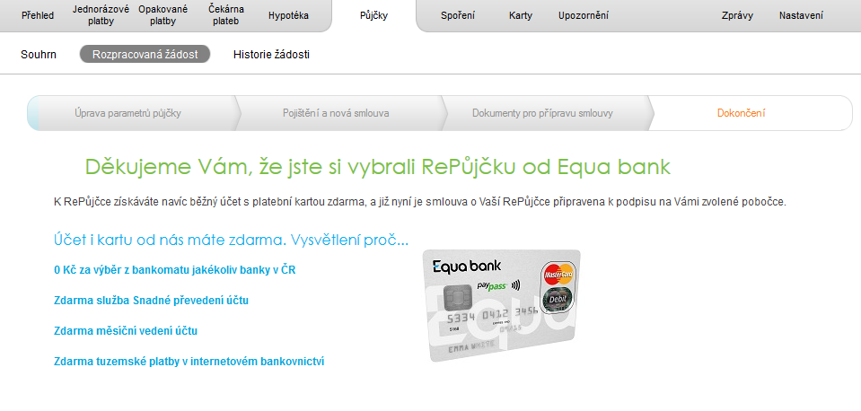Postup při refinancování úvěru přes Equa bank.