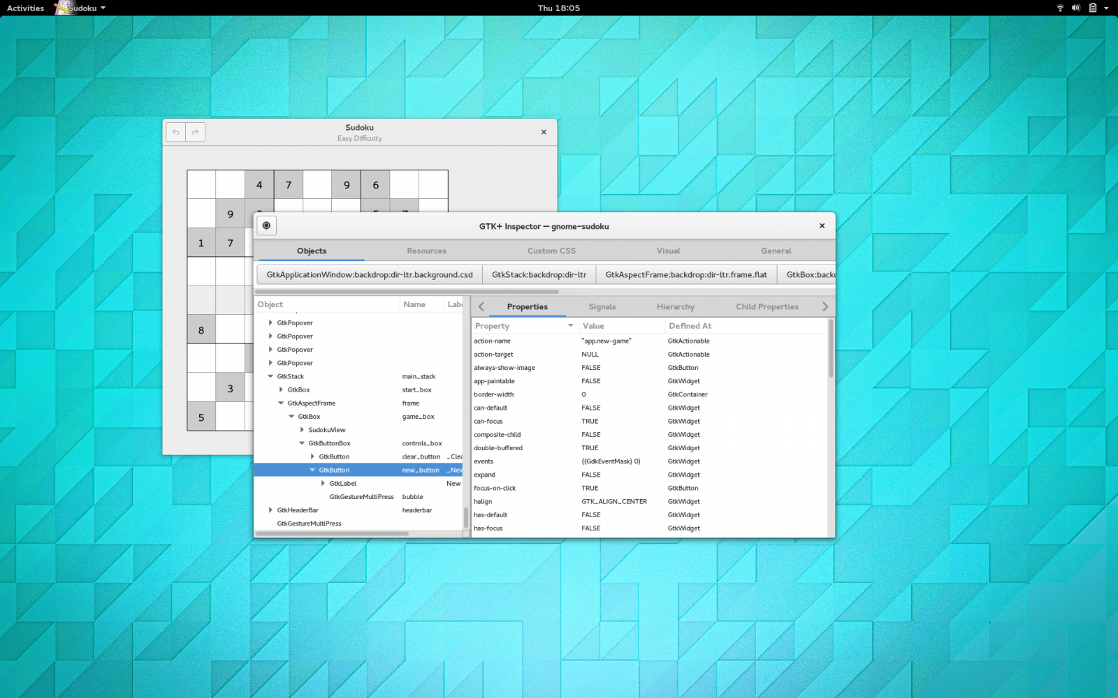 GTK+ Inspector: pohled do nitra GNOME a GTK aplikací vůbec.